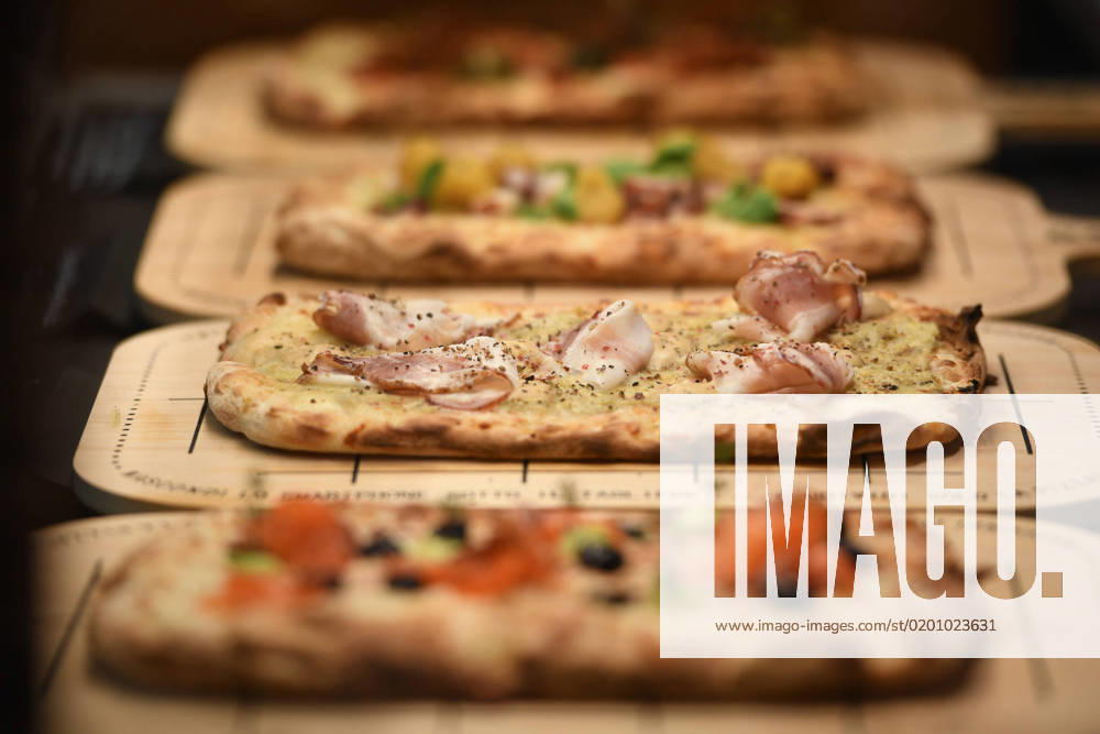 SIGEP 2023 Rimini Fair Italian pizzas are seen during edition number 45 of SIGEP (International Exhibition of Ice Cream, Pastry, Bakery and Coffee) Fair in Rimini, Italy, on january 24, 2023. Rimini Italy