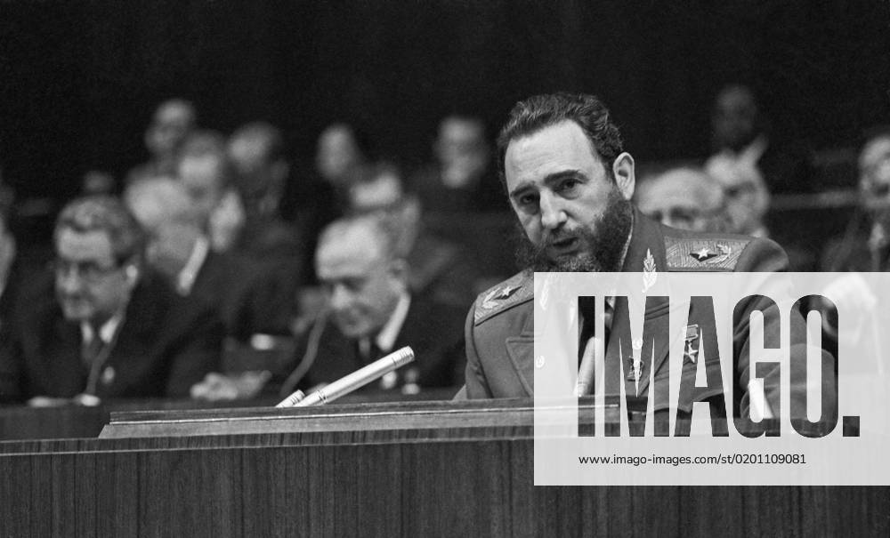 Moscow, USSR. Head of the Communist Party of Cuba (PCC) delegation, First Secretary of the Central Committee of the PCC, Prime Minister of the Revolutionary Government of the Republic of Cuba Fidel Alejandro Castro Ruz addresses the 25th Congress of the Communist Party of the Soviet Union at the Kremlin Palace of Congresses. Viktor Koshevoi TASS 548696