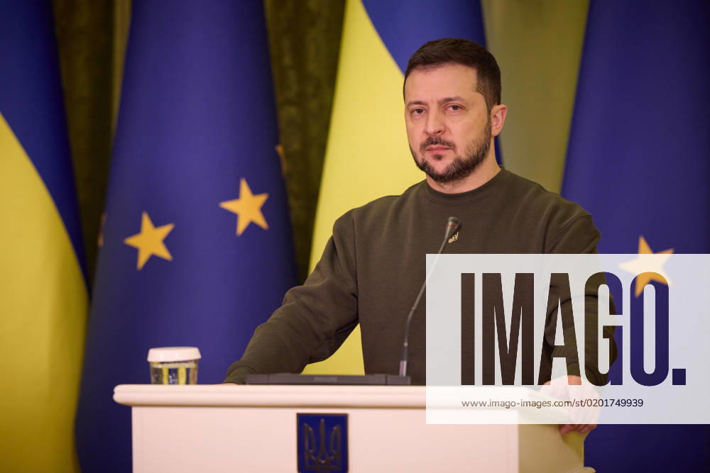 Ukrainian President VOLODYMYR ZELENSKYY during a joint press conference at the Mariinskyi Palace in Kyiv, Ukraine. Zelenskyy hosted a delegation for a European Union summit meeting. Kyiv Ukraine - ZUMAz03_ 20230202_int_z03_082