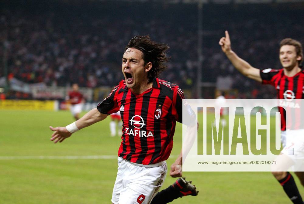 Filippo Inzaghi (Milan) - Torjubel Fußball EC 1 Herren Champions League 2005 2006, AC Mailand Einzelbild Mailand Freude, Begeisterung,