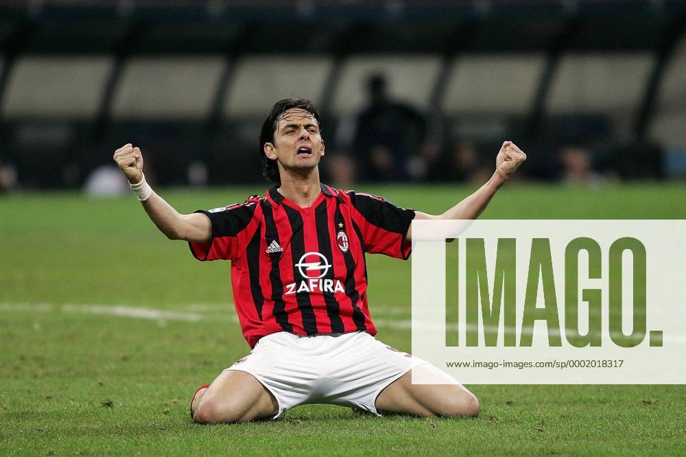 Filippo Inzaghi (Milan) - Torjubel - Fußball EC 1 Herren Champions League 2005 2006, AC Mailand Einzelbild Mailand Freude,