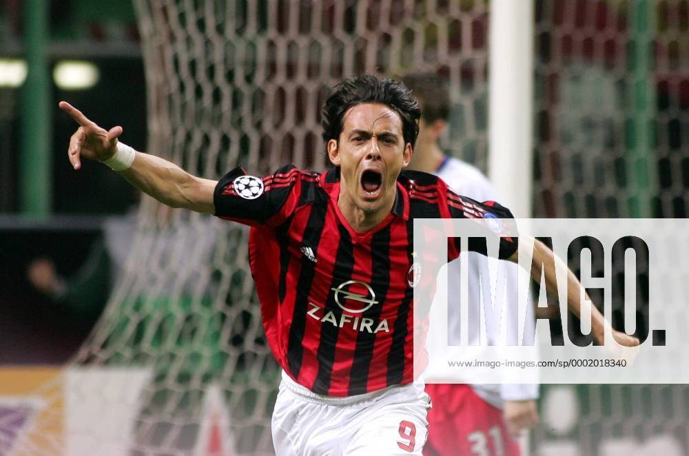 Filippo Inzaghi (Milan) - Torjubel Fußball EC 1 Herren Champions League 2005 2006, AC Mailand Einzelbild Mailand Freude, Begeisterung,
