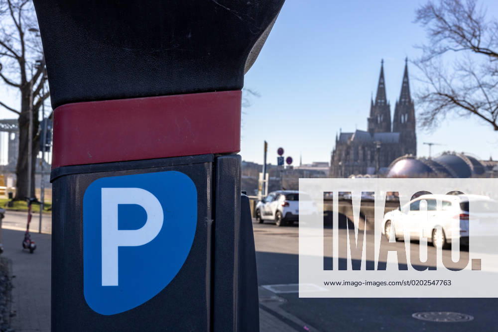 A parking column on the banks of the Rhine in Cologne Deutz NRW Germany