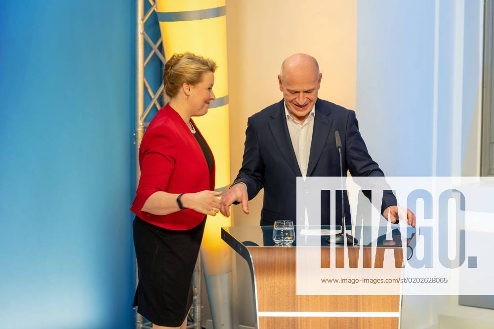 Berlin,Germany,Day of the repetition for the election to the House of Representatives of Berlin and to the district councils House of Representatives of Berlin Prussian parliament photo Franzsika Giffey SPD as well as Kai Wegner CDU in the ZDF election studio