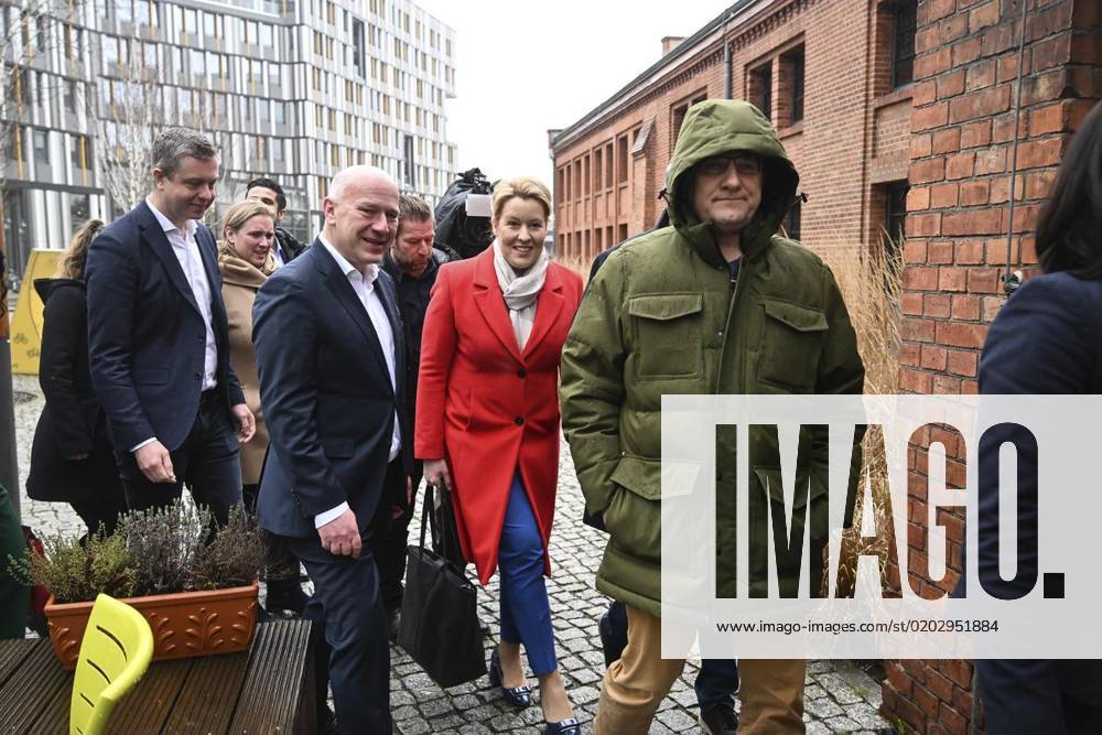 Erste Sondierungsgespräche zwischen CDU und SPD nach er Wiederholungswahl am 17. Februar 2023 auf dem Berliner EUREF-Campus. Kai Wegner, Franziska Giffey und Raed Saleh. Deutschland Berlin