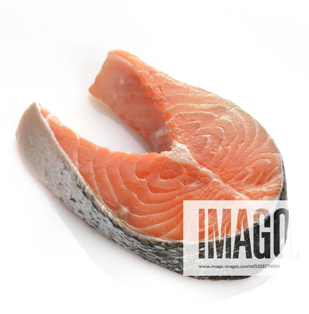 Piece Of A Raw Salmon On White Background