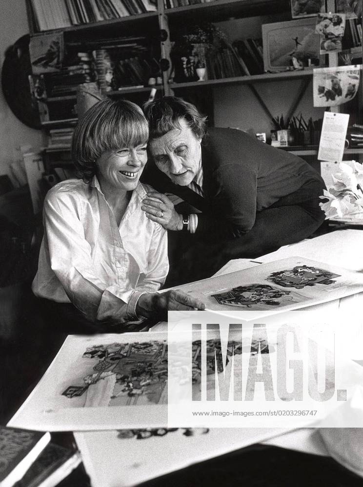 SCANPIX SWEDEN, 1979 05 15 Astrid Lindgren, childrens author Here with her illustrator, Estonian cartoonist Ilon Wikland left Looking at illustrations together Author