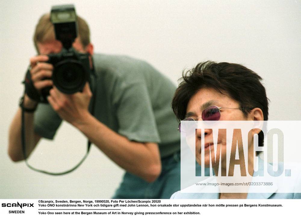 Scanpix, Sweden, Bergen, Norway, 19990520, Photo Per Löchen Scanpix 20520 Yoko ONO artist New York and formerly married to John Lennon, she caused a big stir when she met the press at the Bergen Museum of Art Yoko Ono seen here at the Bergen Museum of Art in Norway giving pressconference on her exhibition BERGEN NORGE x2052