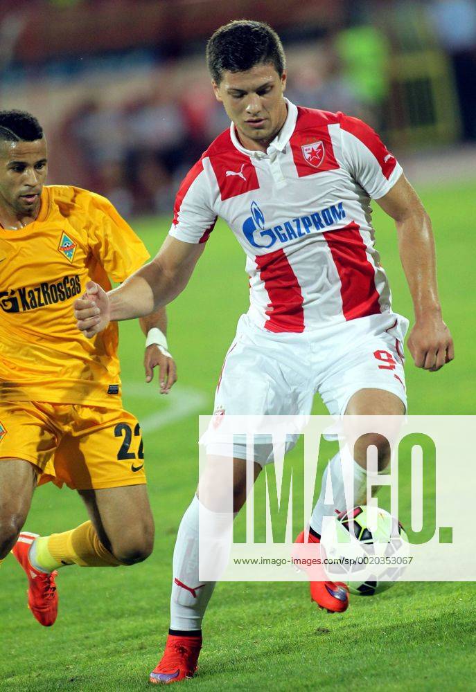 Belgrade(Serbia) FK Crvena Zvezda(FC Red Star)-FC Kairat Almaty 1st round qualifications for Europa League men s football Luka Jovic(r)FK Crvena Zvezda(FC Red Star) and Isael (L) FC Kairat Almaty :