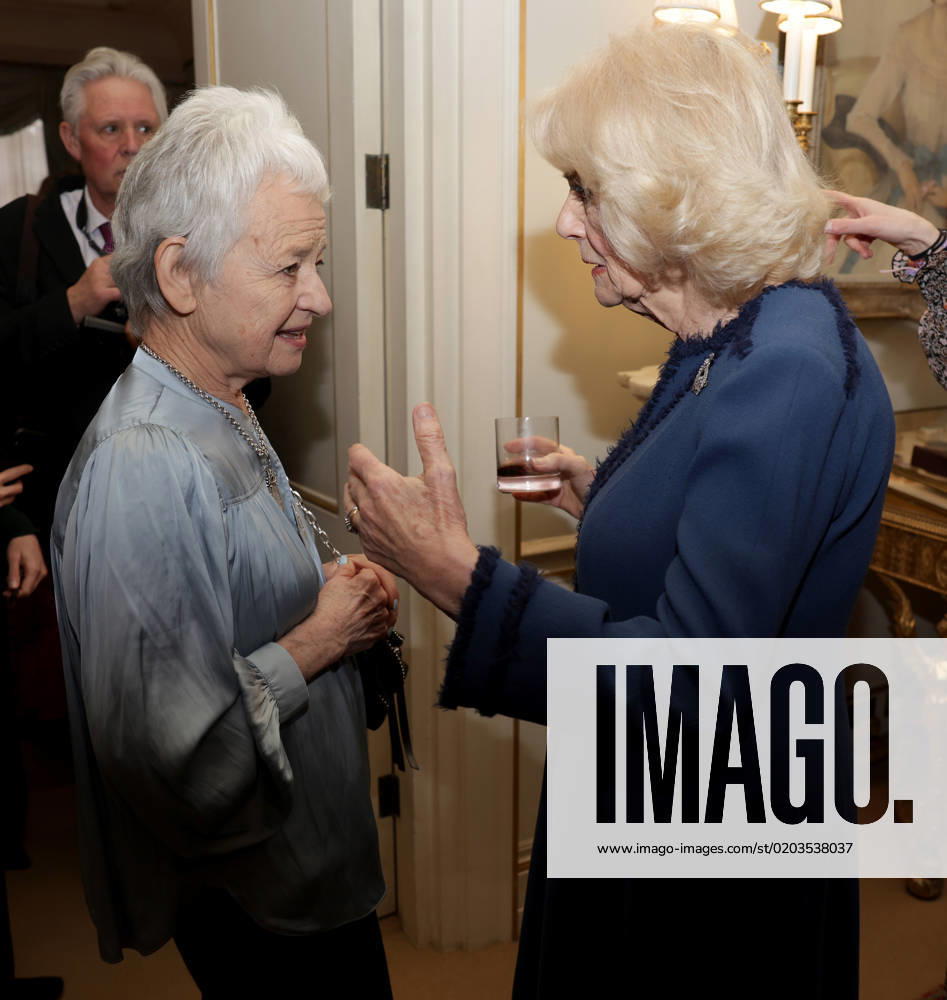 . 23 02 2023. London, United Kingdom. Camilla, Queen Consort, talks to author Jaqueline Wilson at a reception to celebrate the second anniversary of The Reading Room at Clarence House in London. The Reading Room, which was official launched by the Queen Consort two years ago, champions literacy and encourages readers to find new literature. xi-Imagesx IIM-24174-0026