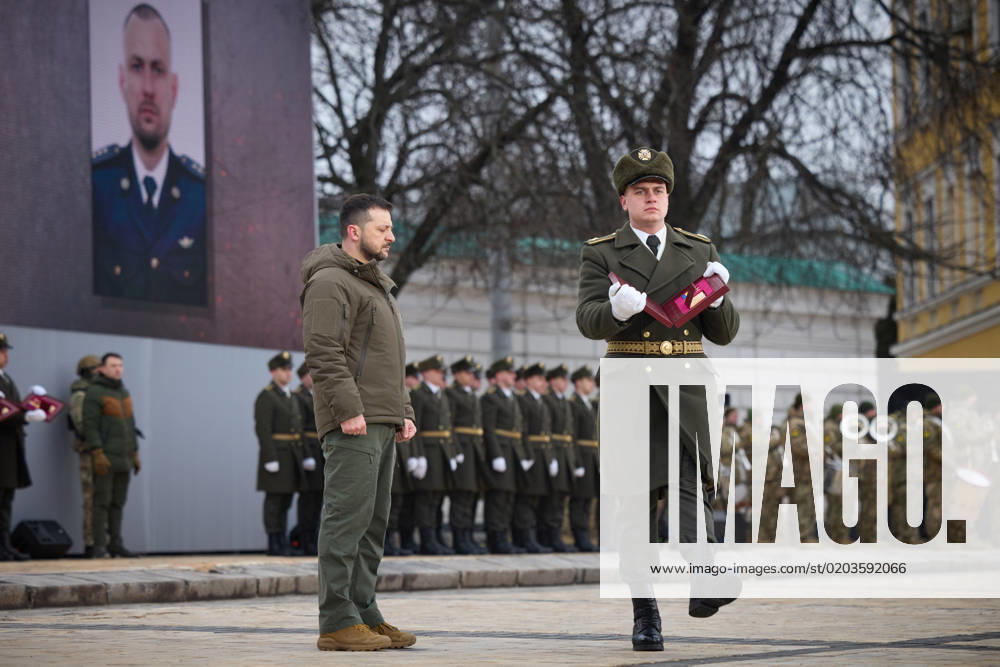 Ukrainian President VOLODYMYR ZELENSKY during ceremonies marking the one year anniversary of the Russian invasion of Ukraine in Kyiv, Ukraine. Kyiv Ukraine - ZUMAz03_ 20230224_int_z03_002