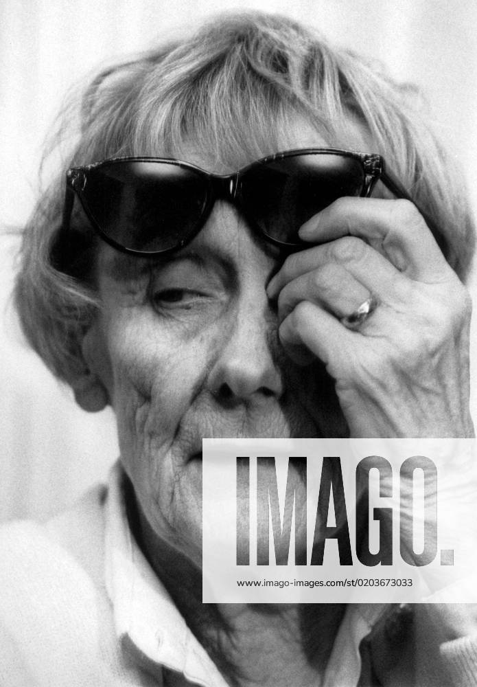 SCANPIX SWEDEN, 1991 11 13 Astrid Lindgren author Wearing sunglasses on her forehead and holding one hand over half her face Culture