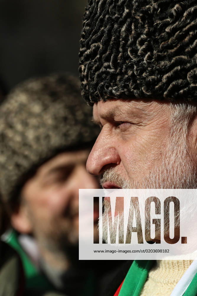 Prime Minister of the government-in-exile of the Chechen Republic of Ichkeria Akhmed Zakaiev takes part in a demonstration in occasion of the one-year anniversary of Russia s invasion of Ukraine in Brussels, Belgium, February 25, 2023. Brussels Belgium - ZUMAm177 20230225_zip_m177_004