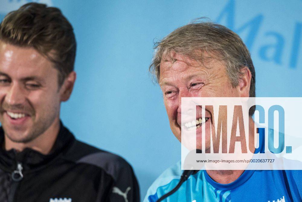 Aug. 4, 2015 - Malmö, Sverige - Malmö FFs Kari Arnason, Age Hareide - Champions League, Pressekonferenz Malmö FF - ZUMAb138
