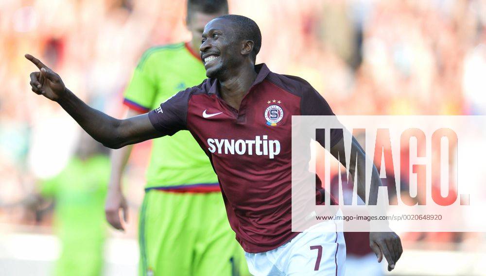 Kehinde Fatai of Sparta celebrates the goal during the third qualifying round of the Champions League return match between AC Sparta Prague and CSKA Moscow in Prague, Czech Republic, on Wednesday, August 5, 2015. (CTKxPhoto KaterinaxSulova) CTKPhotoP201508050765701 SUK_6633