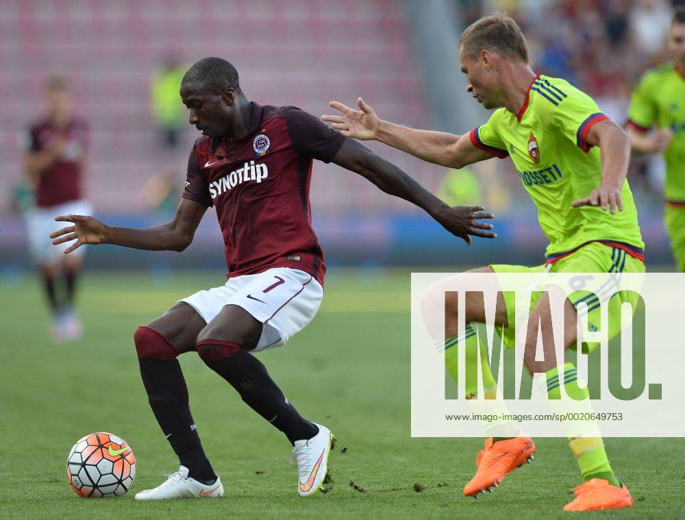 Kehinde Fatai, of Sparta, left to right, and Aleksei Berezutski of CSKA Moscow in action during the third qualifying round of the Champions League return match between AC Sparta Prague and CSKA Moscow in Prague, Czech Republic, on Wednesday, August 5, 2015. (CTKxPhoto KaterinaxSulova) CTKPhotoP201508050789001 suk4