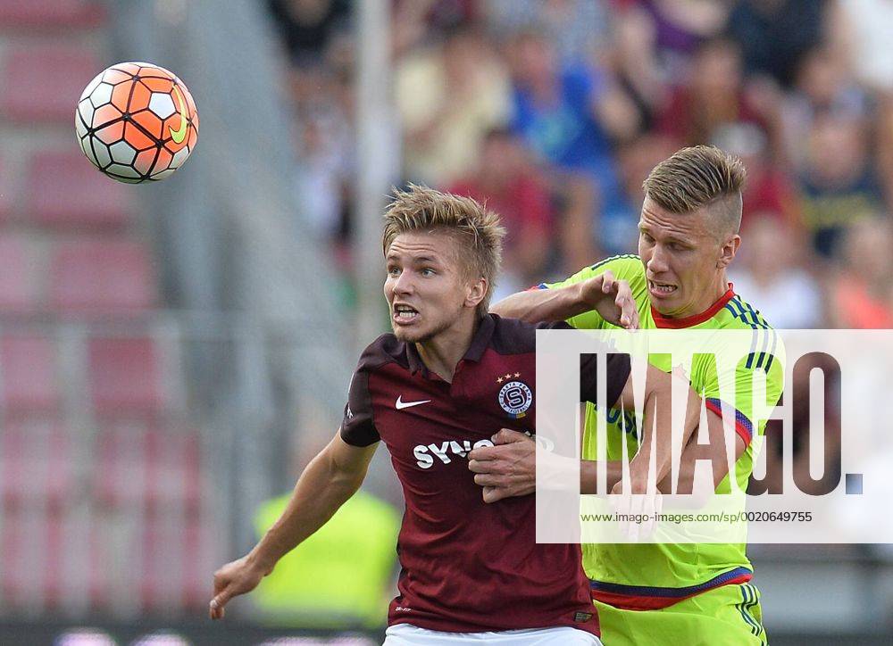 Martin Frydek, of Sparta, left to right, and Pontus Wernbloom of CSKA Moscow in action during the third qualifying round of the Champions League return match between AC Sparta Prague and CSKA Moscow in Prague, Czech Republic, on Wednesday, August 5, 2015. (CTKxPhoto KaterinaxSulova) CTKPhotoP201508050791601 suk6