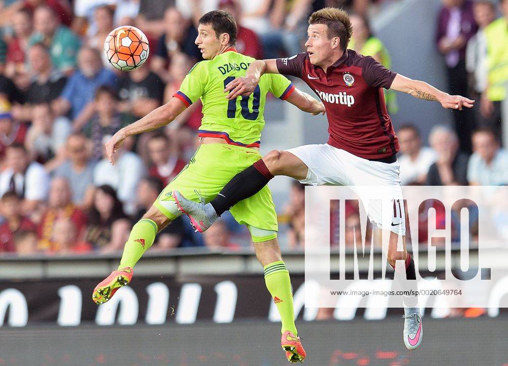 Alan Dzagoev, of CSKA Moscow, left to right, and Lukas Marecek of Sparta in action during the third qualifying round of the Champions League return match between AC Sparta Prague and CSKA Moscow in Prague, Czech Republic, on Wednesday, August 5, 2015. (CTKxPhoto KaterinaxSulova) CTKPhotoP201508050827001 suk12