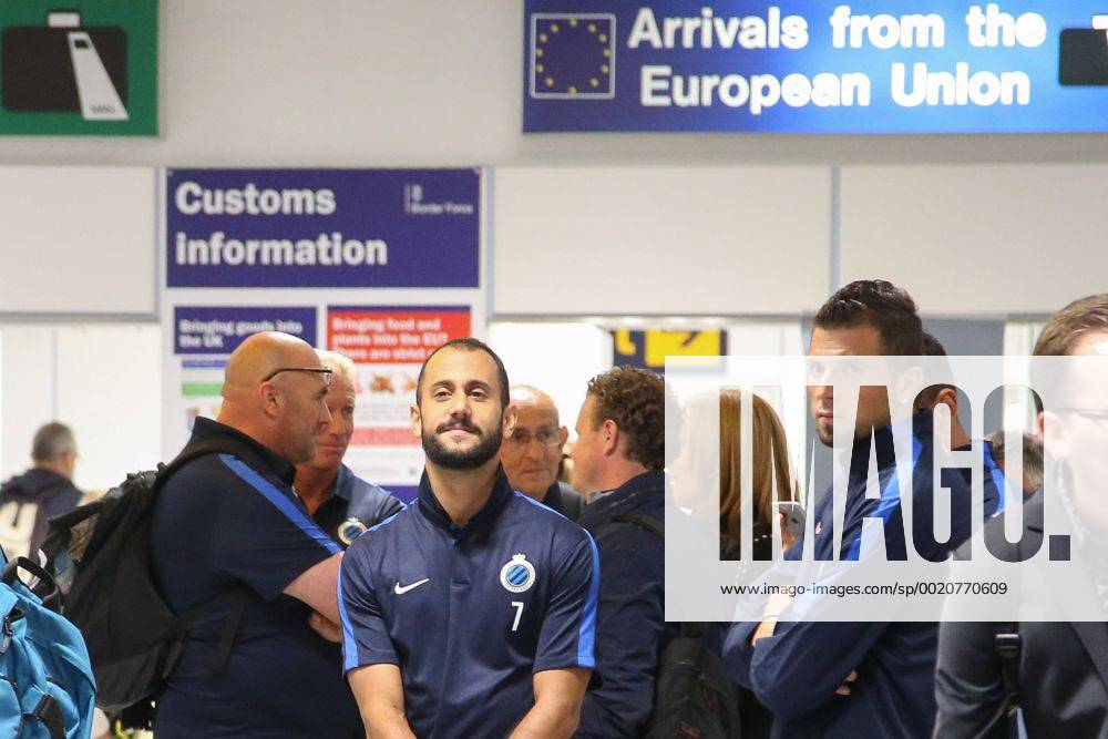 - MANCHESTER, UNITED KINGDOM: Club s Victor Vazquez Solsona and Club s Claudemir Domingues De Souza pictured at the arrival of Club Brugge, at Manchester Airport, England, Monday 17 August 2015. Belgian first league soccer team Club Brugge will play tomorrow the first leg game of the play-offs of the Uefa Champions League competition against British soccer club Manchester United ManU BRUNOxFAHY x04682179x