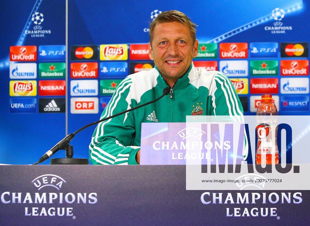 SOCCER - CL play offs, Rapid vs Shakhtar, preview VIENNA,AUSTRIA,18.AUG.15 - SOCCER - UEFA Champions League, play offs, SK Rapid Wien vs FC Shakhtar Donetsk, preview, press conference PK Pressekonferenz Rapid. Image shows head coach Zoran Barisic (Rapid). Keywords: Wien Energie. GEPAxpictures xChristianxOrt