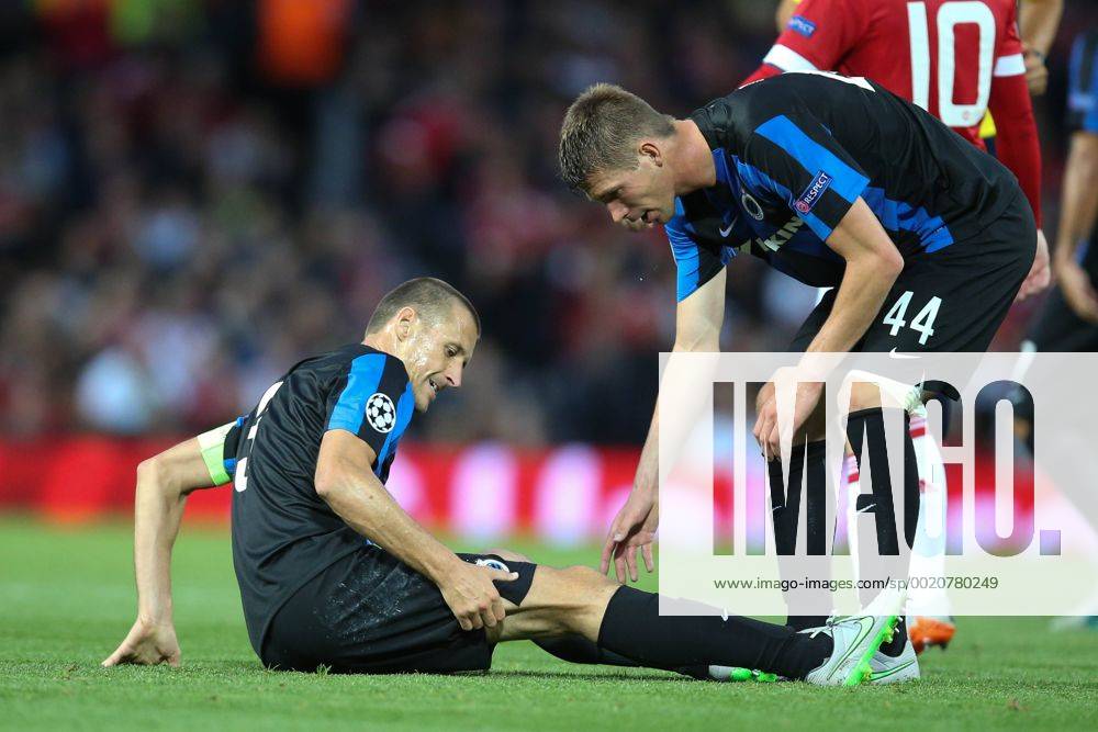 - MANCHESTER, UNITED KINGDOM: Club s Timmy Simons lies injured on the ground during a soccer game between British club Manchester United ManU FC and Belgian team Club Brugge KV in Manchester, United Kingdom, Tuesday 18 August 2015, the first leg of the play-offs for the UEFA Champions League competition. BRUNOxFAHY x04682717x