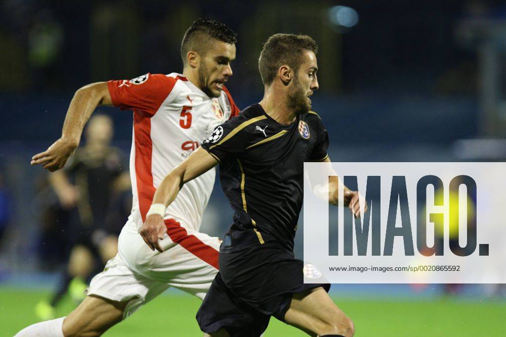 Zagreb, 25.8.2015. - Champions League, Play-Offs 2nd leg, Stadion Maksimir, GNK Dinamo (blue) - KF Skenderbeu (white) 4:1 Ivo PINTO (6) vs Bajram JASHANICA (5)