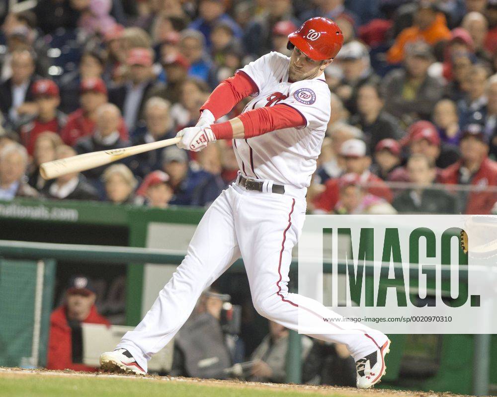 Washington, District Of Columbia, U.S - Washington Nationals left fielder Bryce Harper (34) strikes out to end the second inning against the Miami Marlins at Nationals Park in Washington, D.C. on Wednesday, April 9, 2014. After two innings the Marlins held a 5 - 0 lead. MLB Baseball Herren USA 2014 - Marlins Beat Nationals 7-1 - ZUMAp124