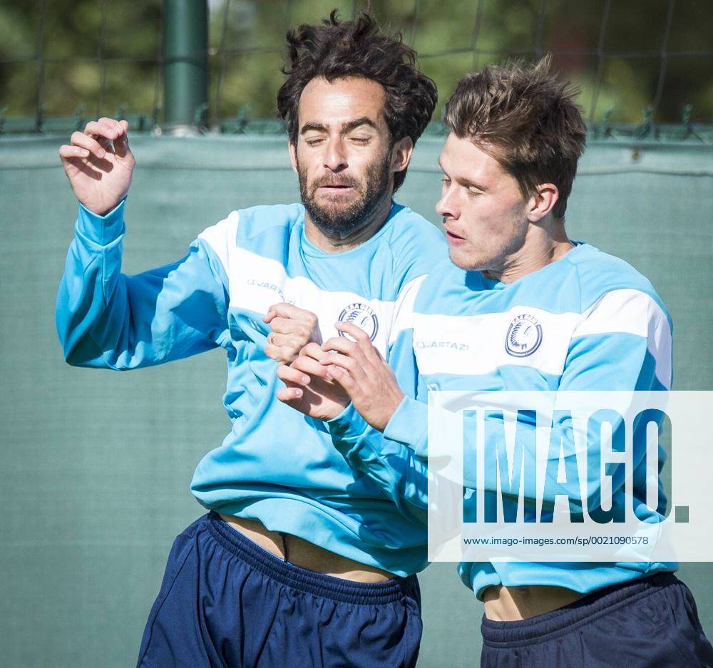 - GENT, BELGIUM: Gent s Rafinha Rafael Scapini de Almeida and Gent s Hannes Van der Bruggen pictured in action during a training of KAA Gent, in Gent, Tuesday 15 September 2015. Tomorrow Belgian first league soccer team KAA Gent will play the first game in the group stage of the Uefa Champions League competition against French Olympique Lyon. JASPERxJACOBS x04700160x