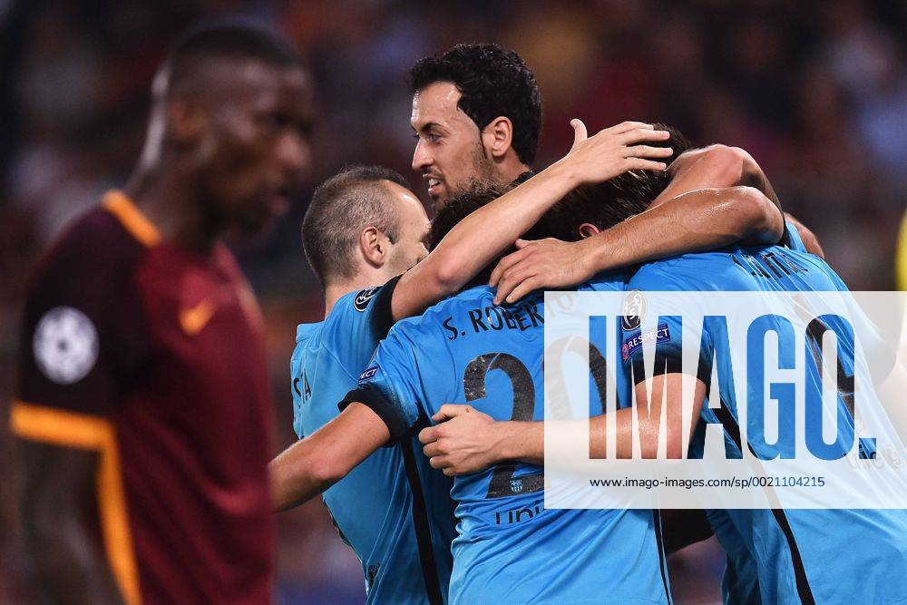 Luis Suarez Barcellona Goal celebration 0-1 Roma 16-09-2015 Stadio Olimpico Football Calcio Champions League 2015 2016 Group Stage - Group, AS Roma vs. FC Barcelona andreaxstaccioli