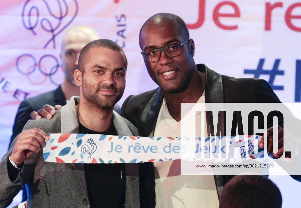 Aktuell Olympia 2024, Ausrichter-Kandidat Paris präsentiert Kampagne Tony Parker et Teddy Riner Paris bewirbt sich für die Olympischen Sommerspiele 2024 - CNOSF - 25 09 2015 GwendolineLeGoffx