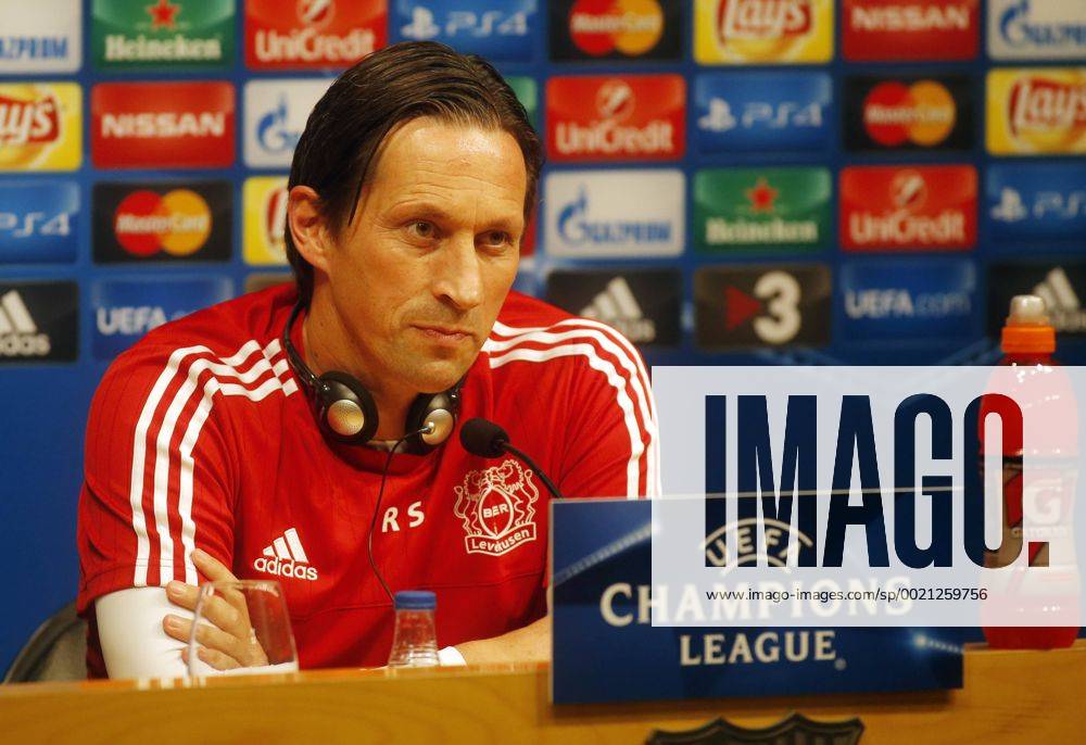 Roger Schmidt (Bayer Leverkusen) attends press conference before the Champions League match. xFRANCESCxADELANTADOx