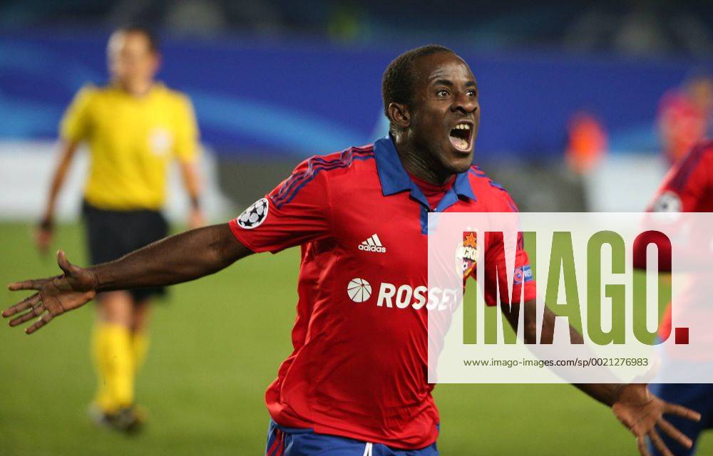 MOSCOW REGION, RUSSIA. SEPTEMBER 30, 2015. CSKA s Seydou Doumbia reacts after scoring in the 2015 16 Season UEFA Champions League Group B Round 2 football match against PSV Eindhoven at the Arena Khimki Stadium. Sergei Bobylev TASS TS00ECAA