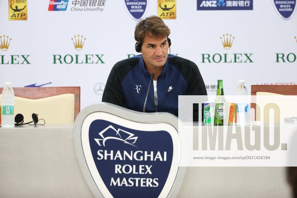 Roger Federer of Switzerland attends a press conference PK Pressekonferenz for the 2015 Shanghai Rolex Masters tennis tournament in Shanghai, China, 11 October 2015. Roger Federer attends press conference at Shanghai Rolex Masters 20151011_08693