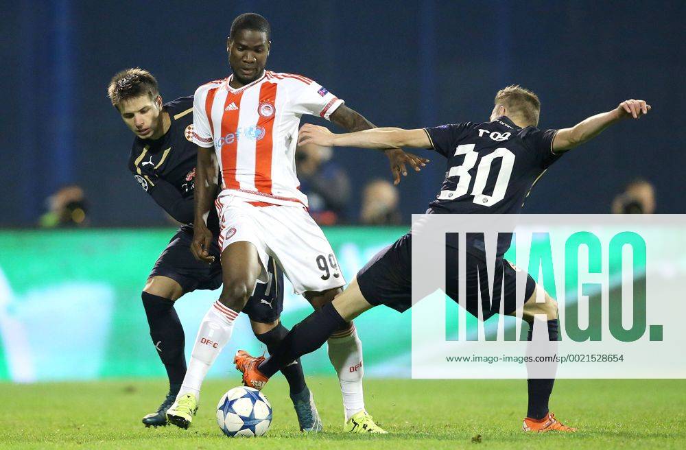 UEFA Champions League, Group F, Round 3, GNK Dinamo - FC Olympiakos 20.10.2015., Croatia, Zagreb - Maksimir Stadium - UEFA Champions League, Group F, Round 3, GNK Dinamo - FC Olympiakos. Alexandru Matel, Ideye Brown, Marko Rog. IgorxKralj PIXSELL