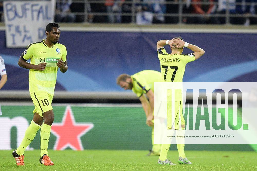 - GENT, BELGIUM: Gent s Renato Neto and Gent s Danijel Milicevic react during a soccer game between Belgian team KAA Gent and Spanish club Valencia CF in Gent, Wednesday 04 November 2015, game four in group H of the group stage of the UEFA Champions League tournament. YORICKxJANSENS x04733480x
