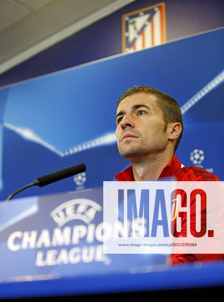Simeone and Gabi of Atletico Madrid attend press conference PK Pressekonferenz before the Champions League match against Galatasaray. Garciax