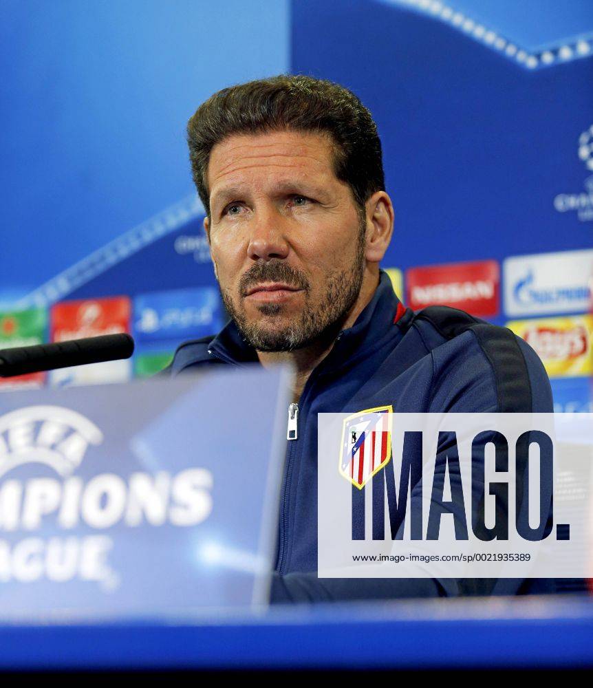 Simeone and Gabi of Atletico Madrid attend press conference PK Pressekonferenz before the Champions League match against Galatasaray. Garciax