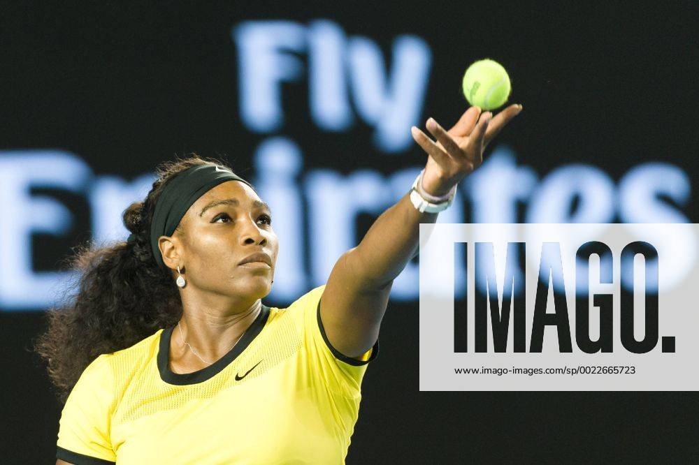 Melbourne, Australia - SERENA WILLIAMS of United States of America in action in a Semifinal round match against A. Radwanska of Poland on day eleven of the 2016 Australian Open Grand Slam tennis tournament at Melbourne Park in Melbourne, Australia. Williams won 6:0, 6:4. Tennis 2016 - Australian Open - Day 11 - ZUMAc04_