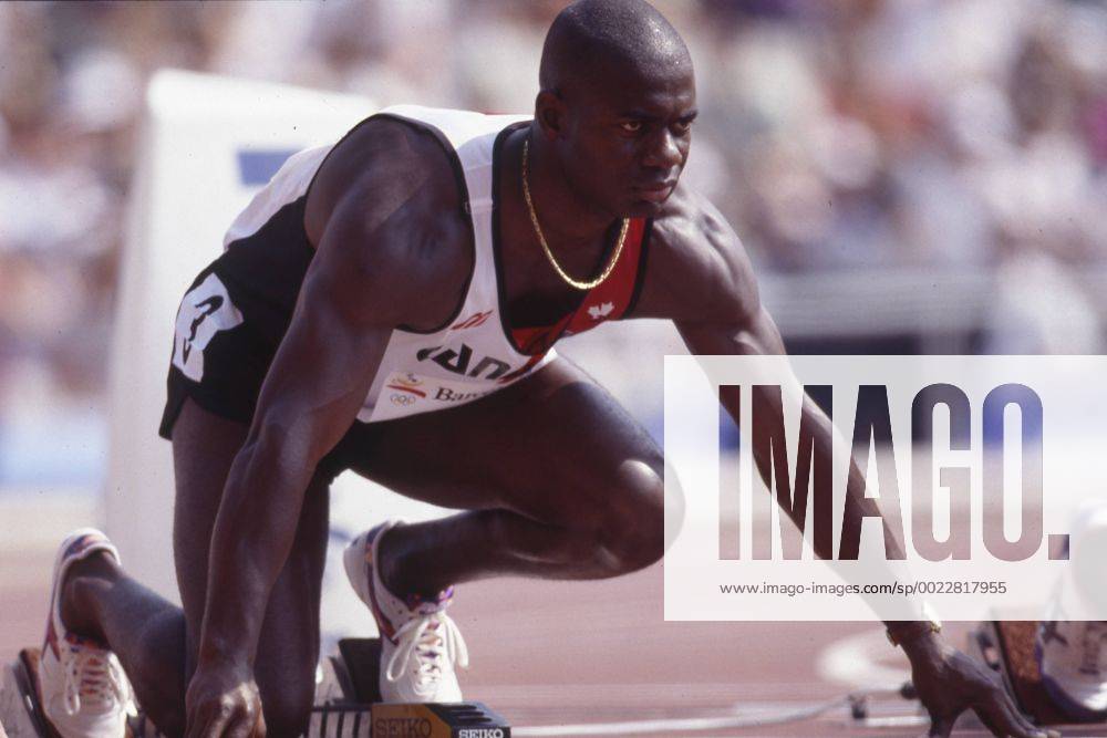 Ben JOHNSON, Leichtathlet, Sprinter, hockt im Startblock, Aktion, 100m der Herren bei den Olympischen Sommerspielen 1992 in Barcelona, 01.08.1992. Â