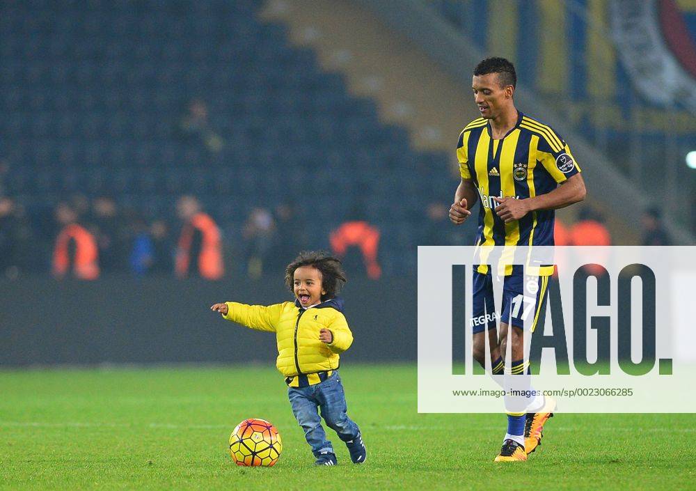 Turkey Spor Toto Superlig soccer match between Fenerbahce and Besiktas at Fenerbahce Ulker Stadium in Istanbul on February 29 , 2016. Final Score : Fenerbahce 2 - Besiktas 0 Pictured: Fenerbahce player Luis Nani and his Son .