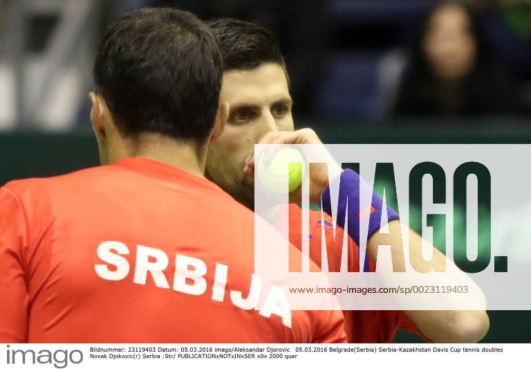 Belgrade(Serbia) Serbia-Kazakhstan Davis Cup tennis doubles Novak Djokovic(r) Serbia :Str