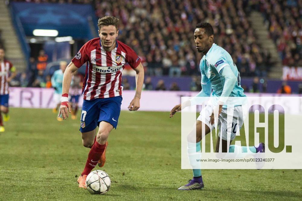 Fußball, Champions League, Atletico Madrid - PSV Eindhoven Atletico de Madrid s Saul Niguez and PSV Eindhoven s Joshua Brenet during UEFA Champions League match. March 15,2016. (20160315014)