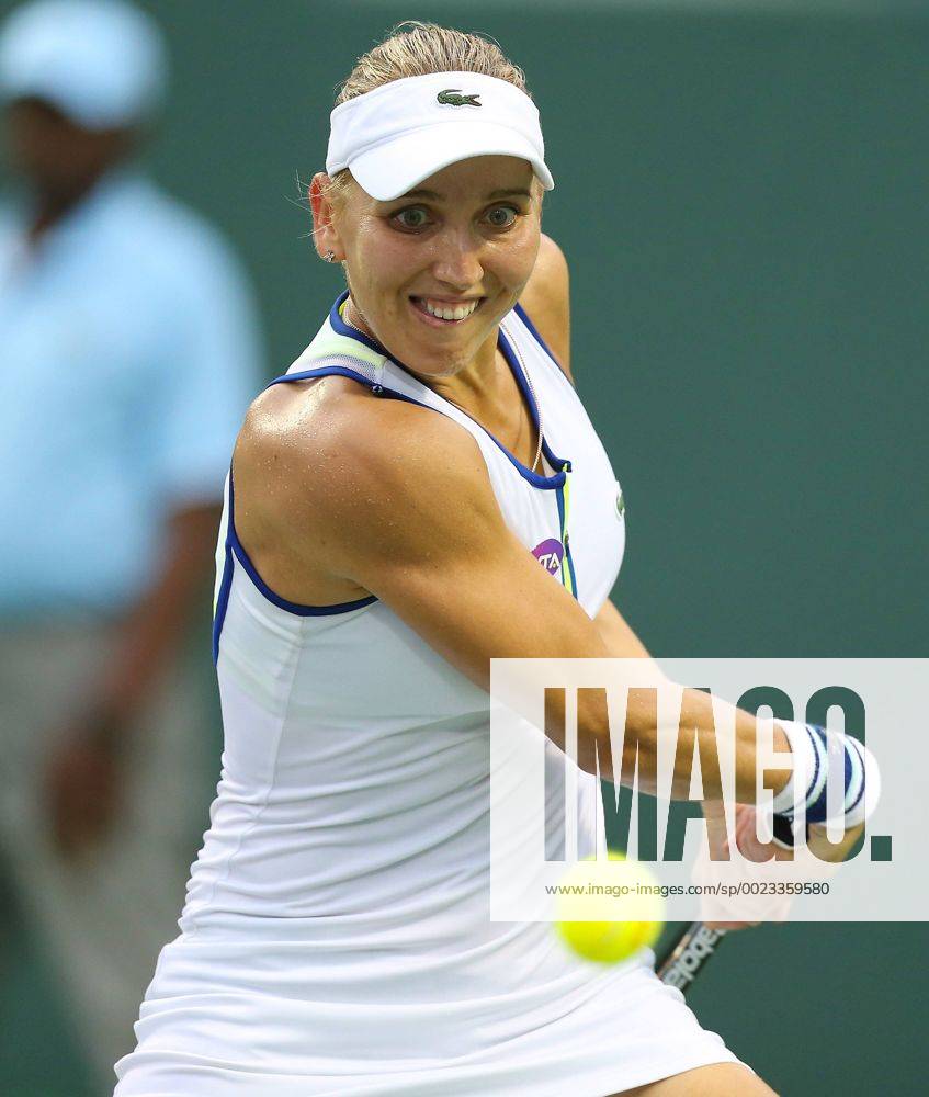Key Biscayne, FL, USA - Elena Vesnina of Ukraine returns a shot to Venus Williams of the United States in the second round of the Miami Open at Crandon Park Tennis Center on Friday, March 25, 2016, in Key Biscayne, Fla. Miami Open - ZUMAm67_