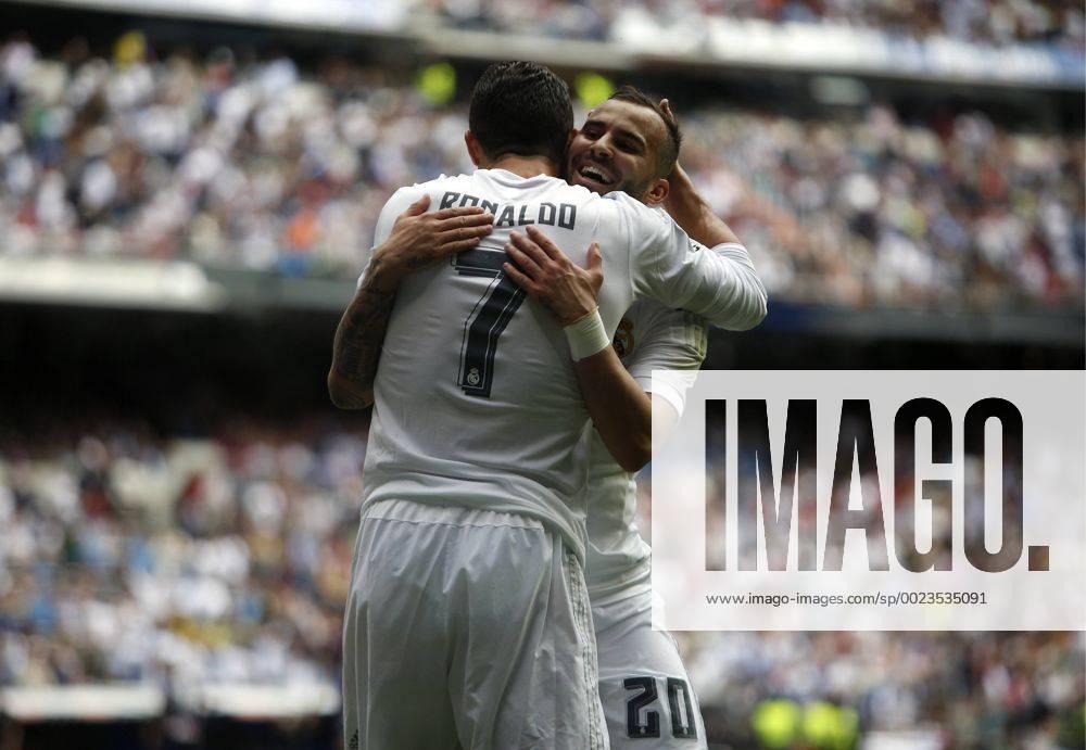 Football match between Real Madrid and Eibar SD of the 2015 2016 Spanish League, held at the Santiago Bernabeu stadium, in Madrid April 9, 2016. Photo by J.Cuesta 261 . Cristiano Ronaldo and Jese Rodriguez celebrate after scoring. LuisxCuestax xx