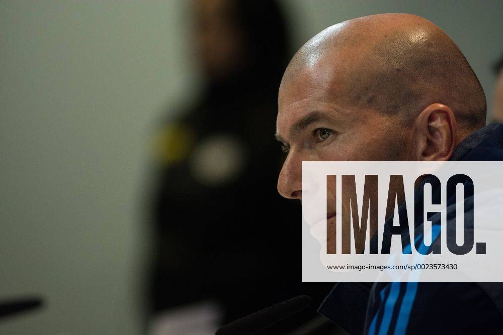 Spain: Real Madrid press conference PK Pressekonferenz Real Madrid coach Zinedine Zidane during a press conference a day before Champions League match against Wolfsburgo. MarcosxdelxMazo