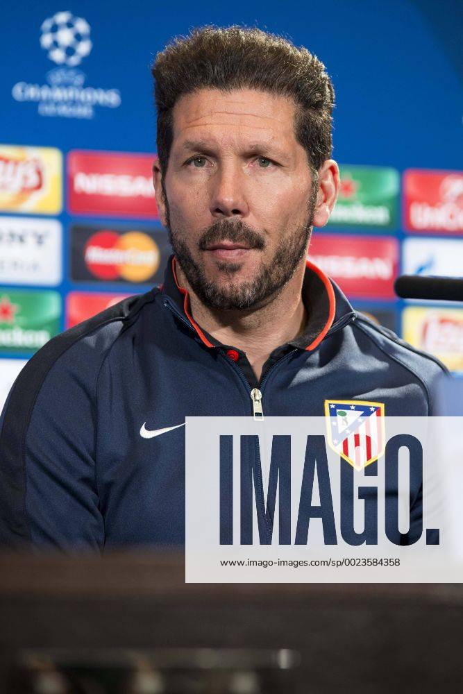 Coach Diego Simeone during Atletico de Madrid s press conference PK Pressekonferenz the day before the EUFA Champions League match between Atletico de Madrid and FC. Barcelona at Vicente Calderon in Madrid. April 13, 2016. (20160413006)