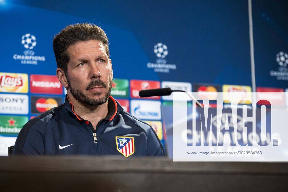 Coach Diego Simeone during Atletico de Madrid s press conference PK Pressekonferenz the day before the EUFA Champions League match between Atletico de Madrid and FC. Barcelona at Vicente Calderon in Madrid. April 13, 2016. (20160413011)