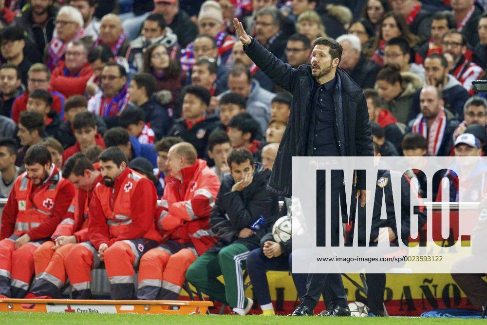Coach Diego Simeone of Club Atletico de Madrid during the UEFA Champions League quarter-final match between Atletico Madrid and FC Barcelona Barca on April 13, 2016 at the Vicente Calderon stadium in Madrid, Spain. Atletico Madrid v FC Barcelona UEFA Champions League 2015 2016 IVx 5311964