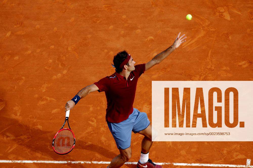 Rolex Monte Carlo Masters Tennis: Roger Federer in action against Roberto Bautista Agut at the Monte Carlo Masters third-round match. Rolex Monte Carlo Masters