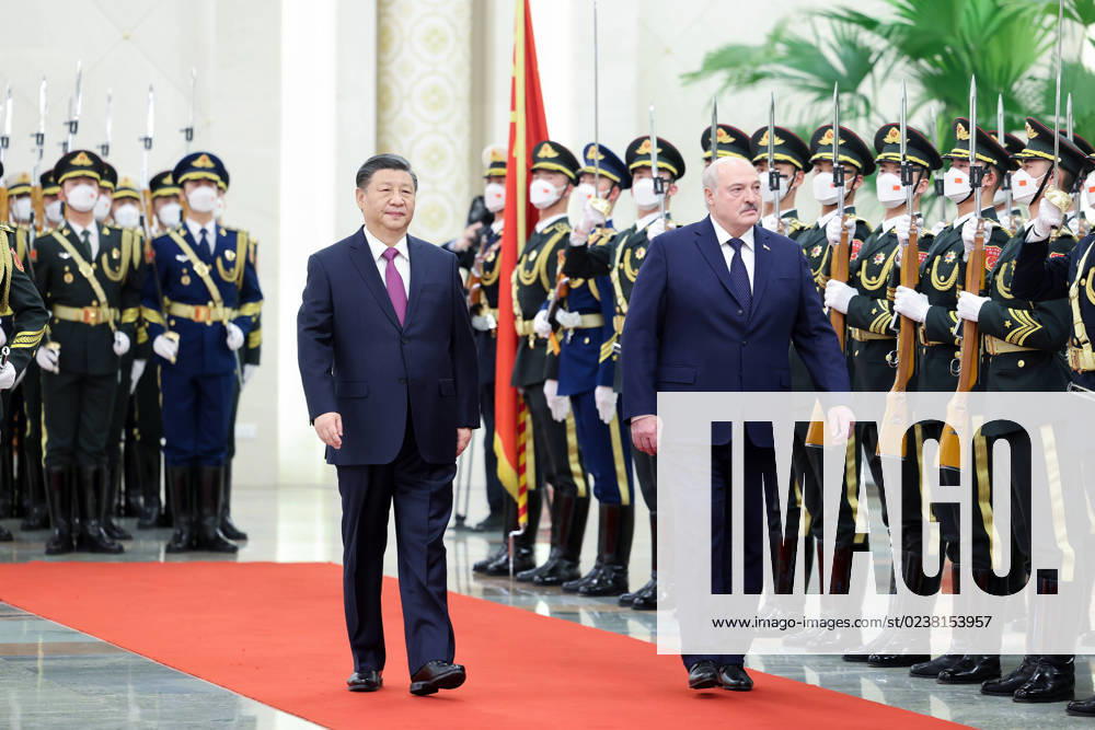 KW09 (230301) -- BEIJING, March 1, 2023 -- Chinese President Xi Jinping holds a welcoming ceremony for Belarusian President Alexander Lukashenko in the Northern Hall of the Great Hall of the People prior to their talks in Beijing, capital of China, March 1, 2023. Xi held talks with Lukashenko in Beijing on Wednesday. ) CHINA-BEIJING-XI JINPING-BELARUS-LUKASHENKO-TALKS (CN) LiuxBin